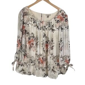 Roz Ali Womens Floral Pleated‎ Sheer Sleeve Blouse Top 3x Cottagecore Feminine